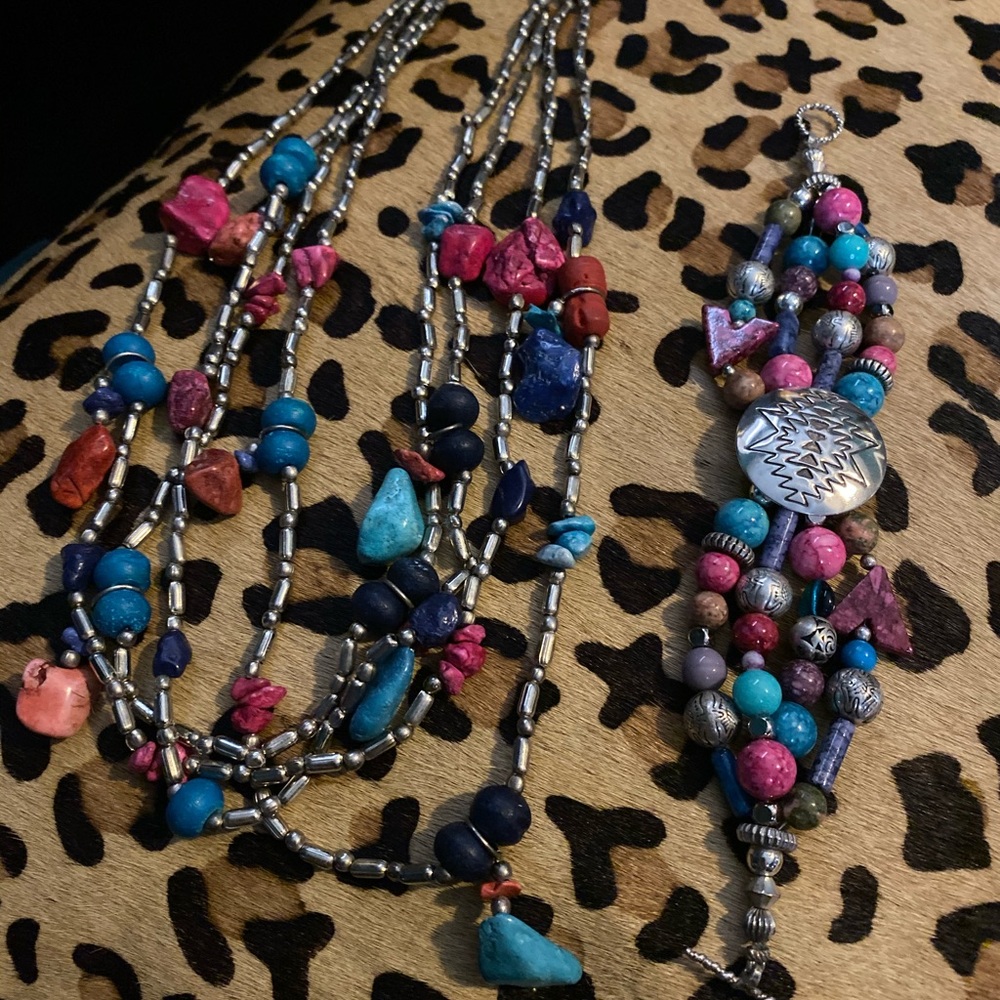 South West Silver Beaded Necklace and Bracelet